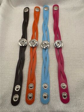 SET of 4 Braided Leather Snap Button Bracelets - Hold 18mm/20mm Charms